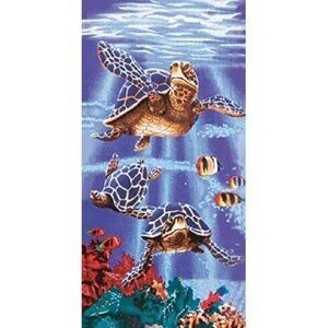 ISLAND GEAR COTTON BEACH TOWEL UNDER THE WATER SEA TURTLES. 30" X 60" NWT.